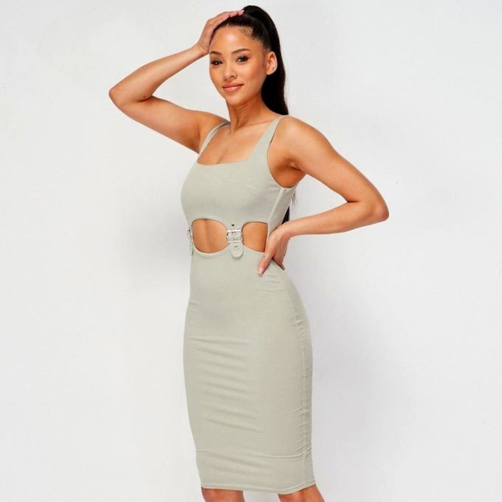 Light Green Cut-Out Midi Dress
